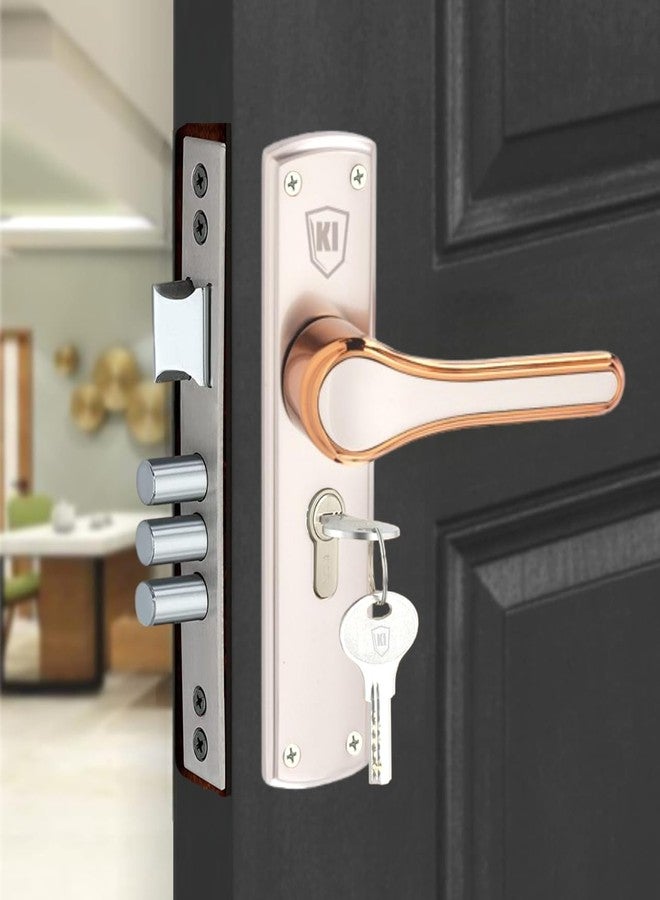 KI SHIELD طقم مقبض قفل باب نقر من كي شيلد، تشطيب من الفولاذ المقاوم للصدأ/الذهب الوردي | طقم قفل من الزنك 8 بوصة 1006 KY | آلية قفل بستة أذرع 65 مم | مناسب لأبواب غرف المعيشة، وأبواب غرف النوم، والأبواب الرئيسية، سواء كانت تفتح يمينًا أو يسارًا - Image 1